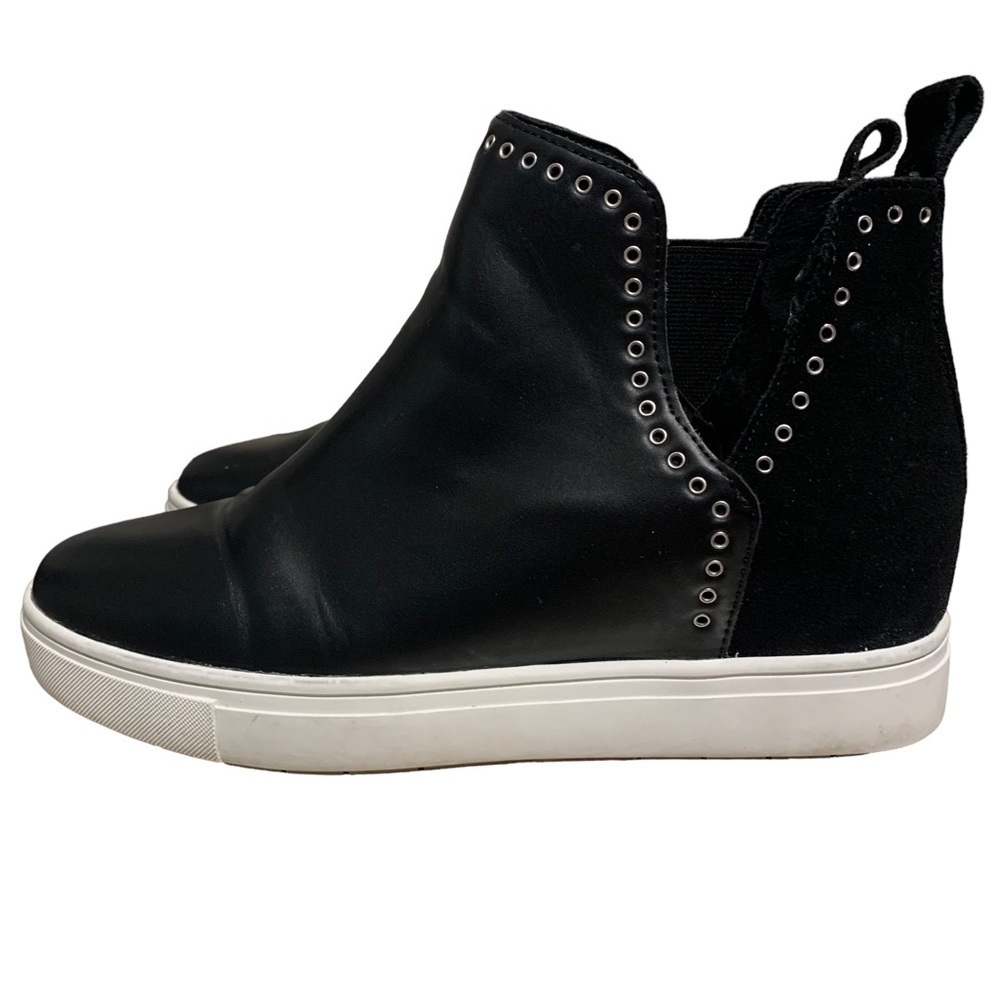Chelsea & Violet shoes Milo black leather suede grommet hidden wedge sneaker 7.5 - Picture 4 of 11